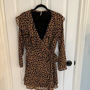 Free People Cheetah Wrap Mini Dress